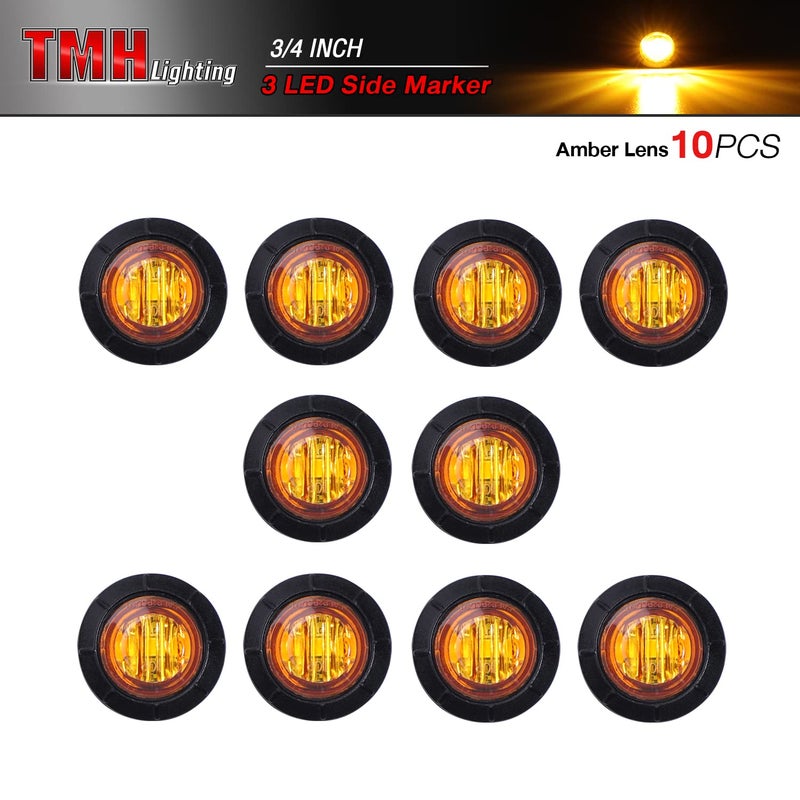 TMH 3/4 Inch Mount 10 pcs Amber LED Clearance Bullet Side LED Marker Lights for Trailer Truck RV Car Bus Van (Pack of 10) - Image 2